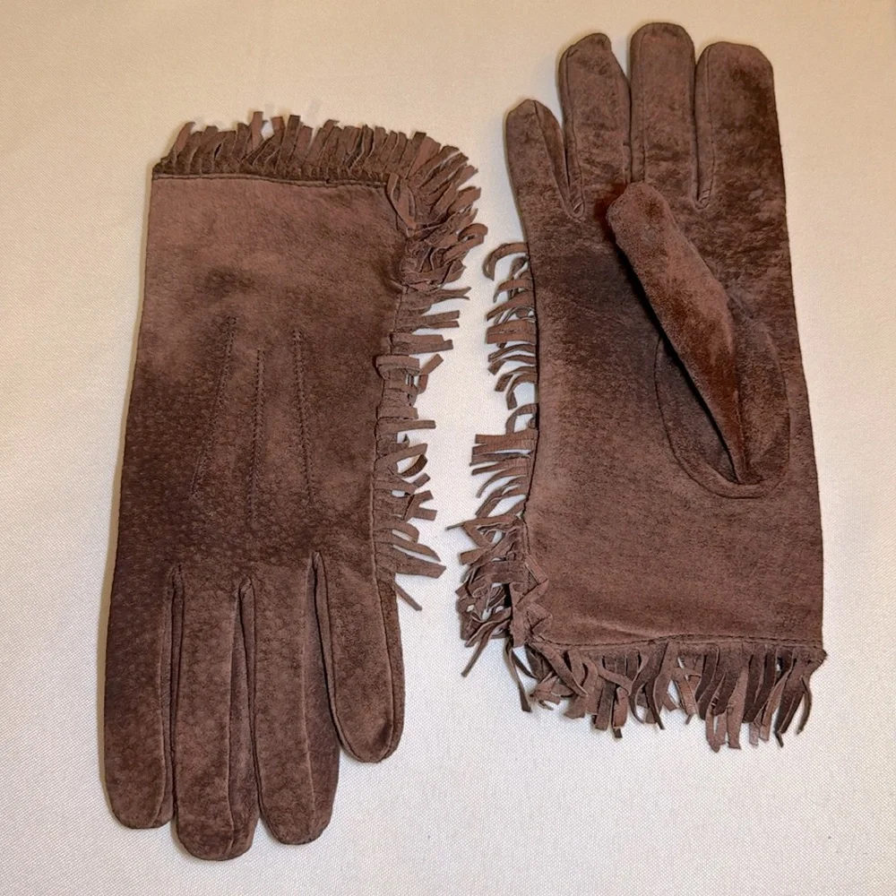 Vintage CAROLINA AMATO Suede Leather Fringe Deep Brown Fully Lined Romania